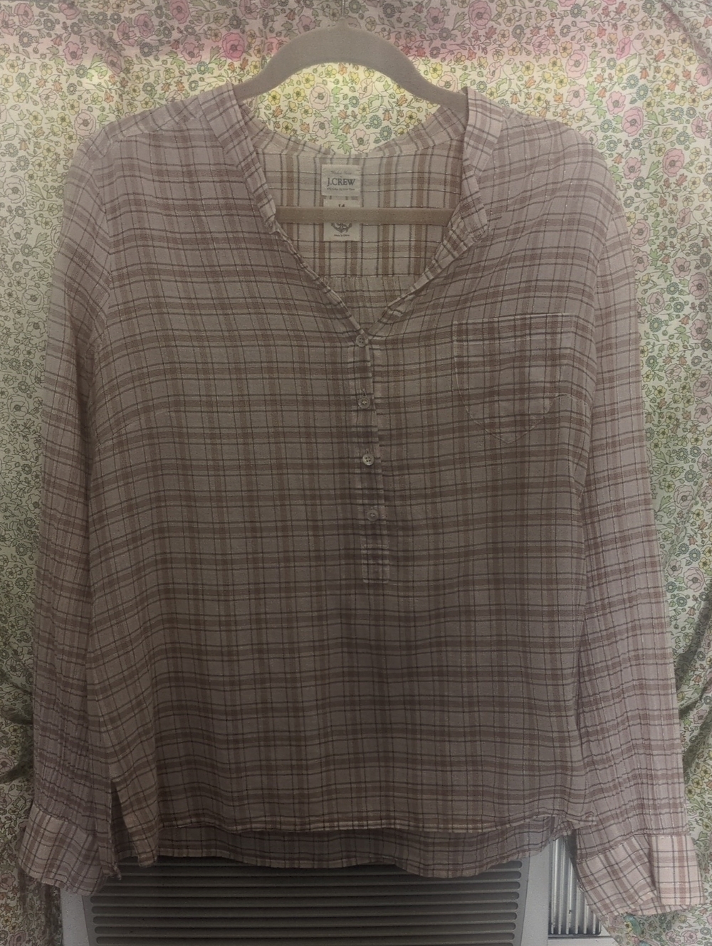 J. Crew Mauve Plaid Henley Blouse